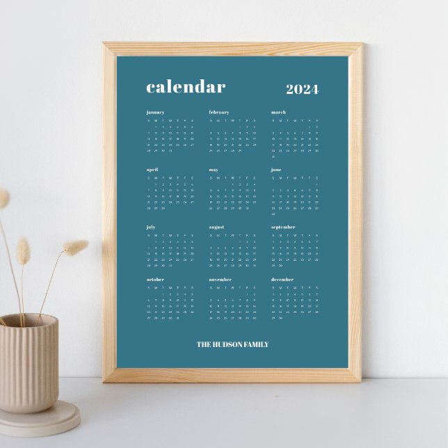 SImple Bold | Teal Blue  & White 2024 Calendar Poster (Creator Uploaded)