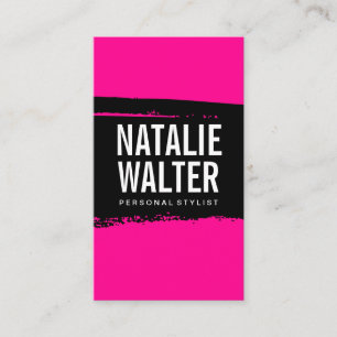 Simple Bold Text Black Hot Pink Brushed Business Card