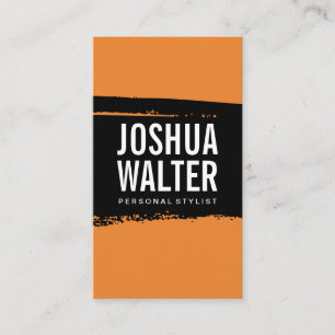 Simple Bold Text Black Orange Brushed Business Card