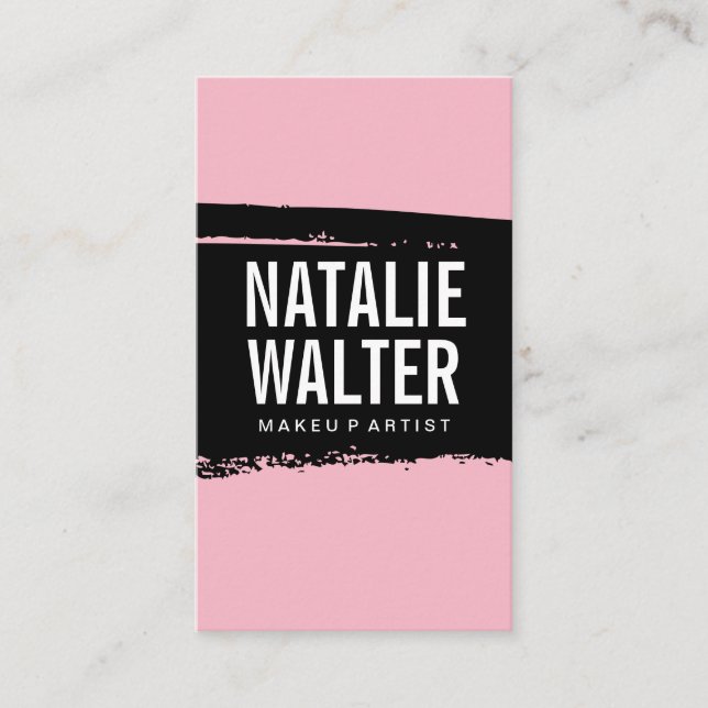 Simple Bold Text Black Pink Brushed Business Card (Front)