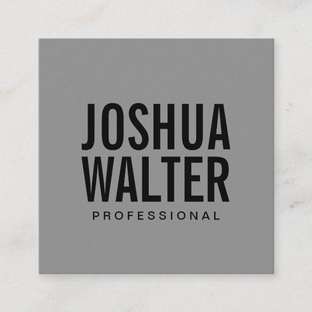 Simple Bold Text Grey Background Square Business Card (Front)