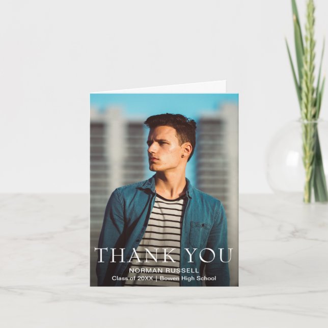 Simple Bold Typography Photo Modern Graduation Thank You Card (Front)