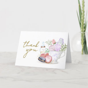 Simple Bonjour Floral Macaron Milk Tea Baby Shower Thank You Card