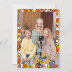 Simple Boo Happy Halloween family & friends Photo Holiday Card