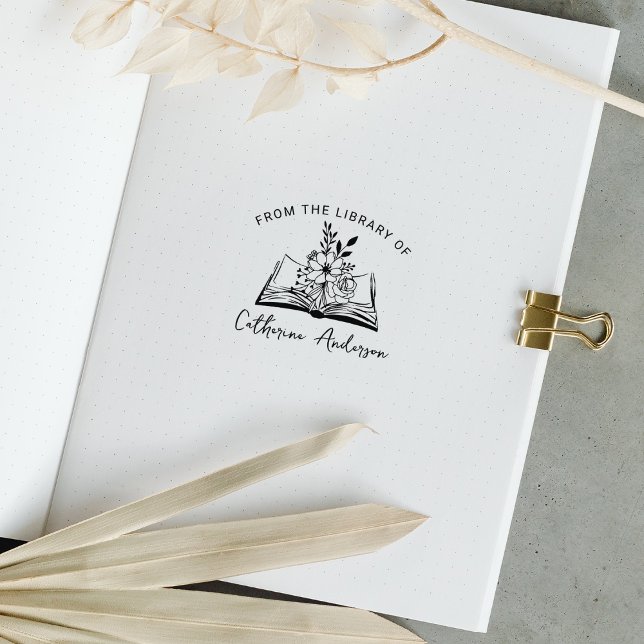 Simple Book with Flowers, From the Library Of,  Rubber Stamp (Creator Uploaded)