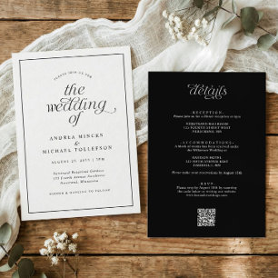 Simple Border Black and White All in One Wedding Invitation