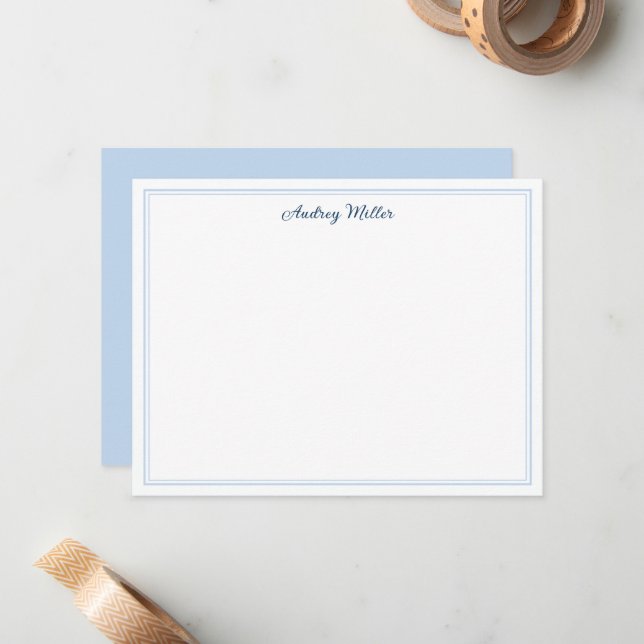 Simple Border Blue Script Personalised Card (Front/Back In Situ)