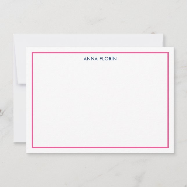 Simple Border Bright Pink Note Card (Front)