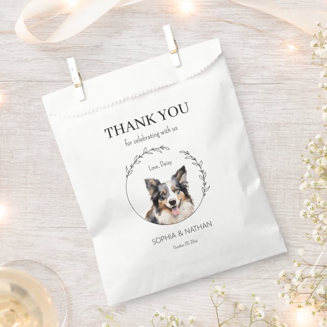 Simple Border Collie Wedding Thank You Favour Bag (Clipped)