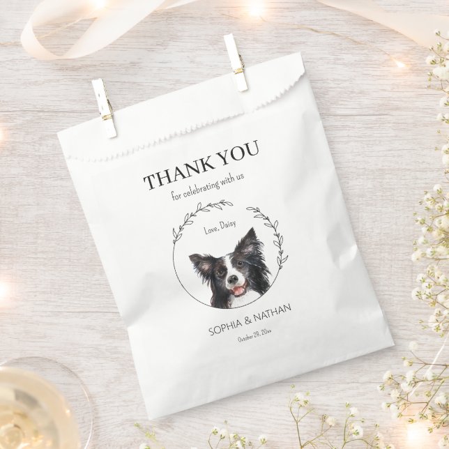 Simple Border Collie Wedding Thank You Favour Bag (Clipped)