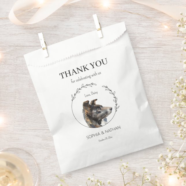 Simple Border Collie Wedding Thank You Favour Bag (Clipped)