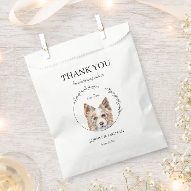 Simple Border Collie Wedding Thank You Favour Bag (Clipped)