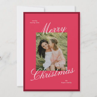 Simple Border Elegant Script Merry Christmas Photo Holiday Card