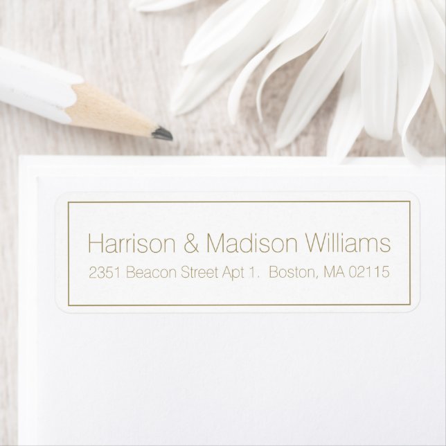 Simple Border gold white Wedding Return Address  Label (Insitu)