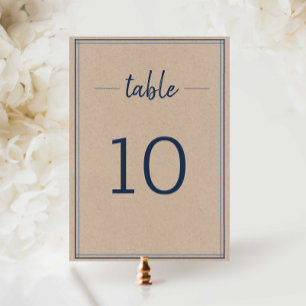 Simple Border Navy Kraft Wedding Table Number