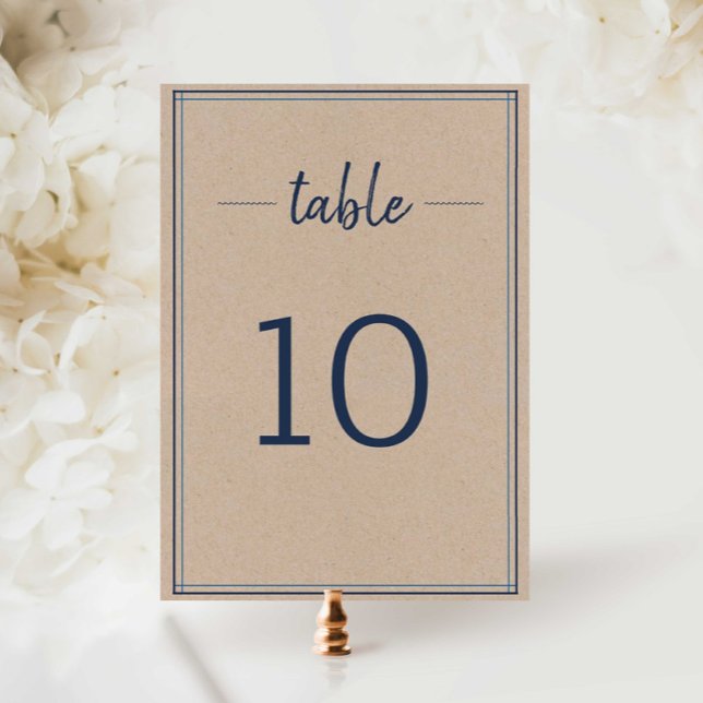 Simple Border Navy Kraft Wedding Table Number (Creator Uploaded)
