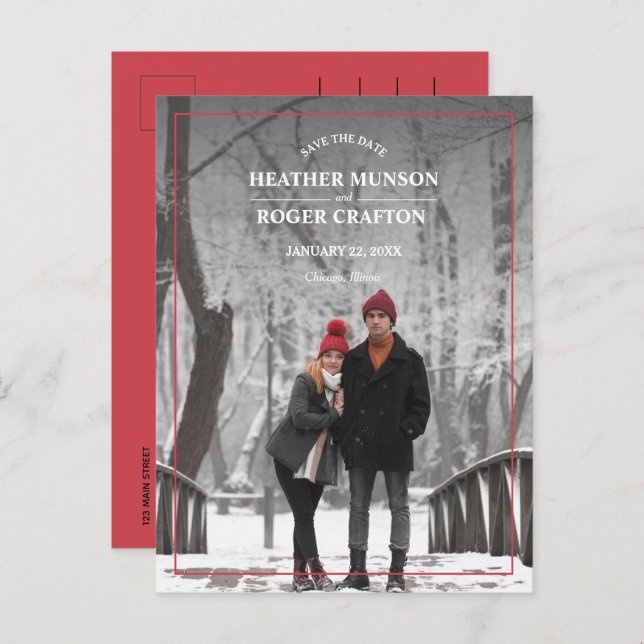 Simple Border Photo Wedding Save the Date Announcement Postcard (Front/Back)