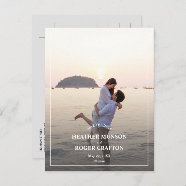 Simple Border Photo Wedding Save the Date Announcement Postcard (Front/Back)