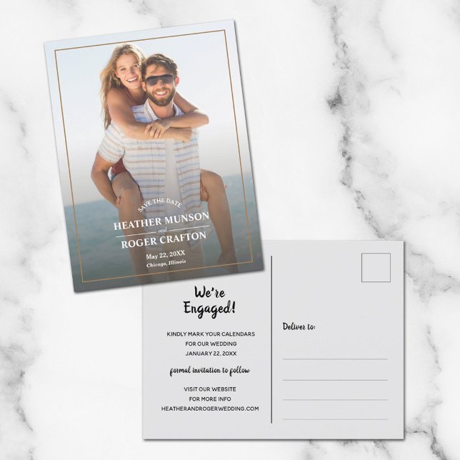 Simple Border Photo Wedding Save the Date Announcement Postcard (Creator Uploaded)