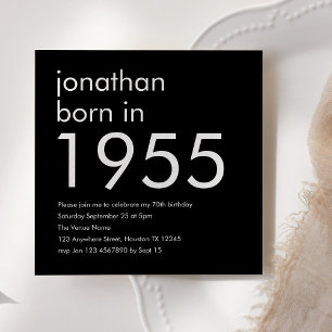 Simple Born in 1955 70th Birthday Party Black Invitation