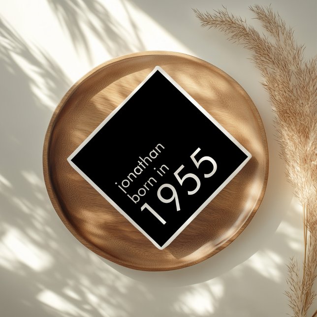 Simple Born in 1955 Black 70th Birthday Party Napkin (Creator Uploaded)