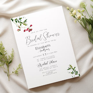 Simple botanic pink red green flora Bridal Shower  Invitation