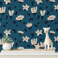 Simple Botanical Abstract Flowers Blue Pattern