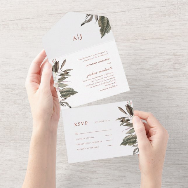 Simple Botanical All In One Wedding Invitation (Tearaway)