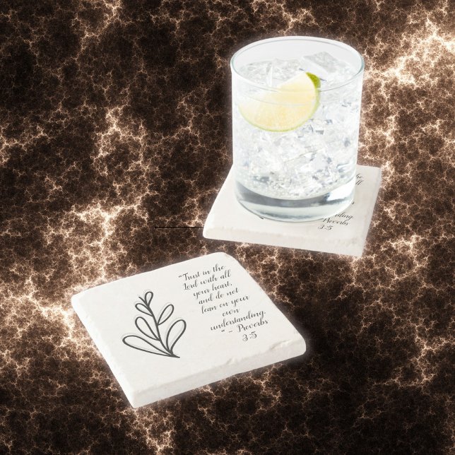 Simple Botanical Black and White Bible Verse | Stone Coaster (Creator Uploaded)