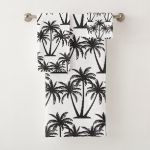 Simple Botanical Black Palm Trees on White Bath Towel Set
