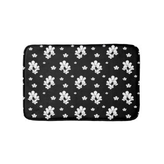 Simple botanical black pattern white flowers bath mat