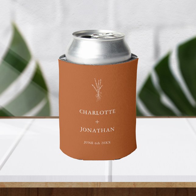 Simple Botanical Bohemian Terracotta Wedding Favou Can Cooler (Creator Uploaded)