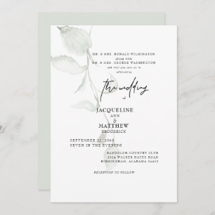 Simple Botanical Both Parents Pale Sage Wedding Invitation