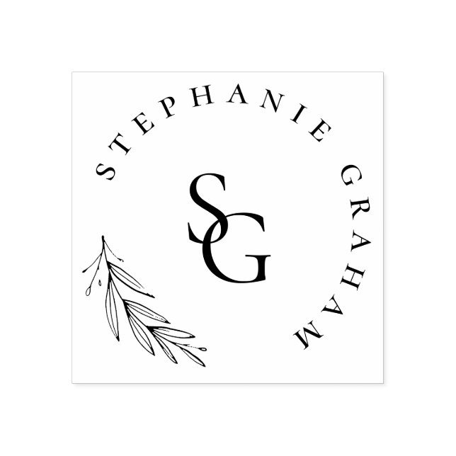Simple Botanical Branch Wedding Monogram Initials Rubber Stamp (Imprint)