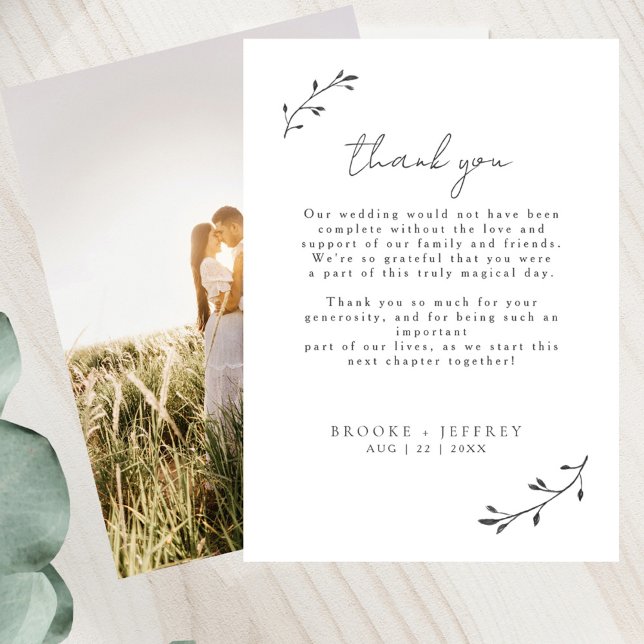 Simple Botanical Chic Modern Minimal Wedding Photo Thank You Card (Creator Uploaded)