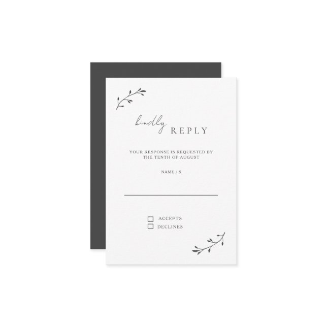 Simple Botanical Chic Modern Minimal Wedding RSVP Card (Front/Back In Situ)