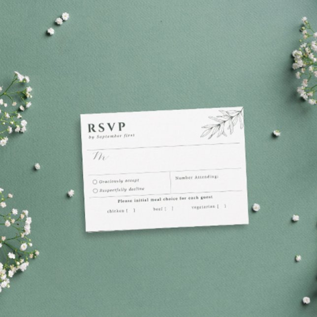 Simple Botanical Dark Green Meal Choice RSVP Card (Creator Uploaded)
