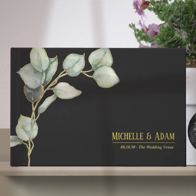 Simple Botanical Eucalyptus Wedding Gold Guest Book (Simple Botanical Eucalyptus Wedding Gold Foil Guest Book)
