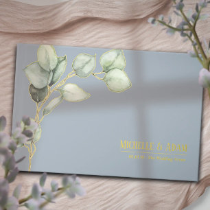 Simple Botanical Eucalyptus Wedding Gold Guest Book