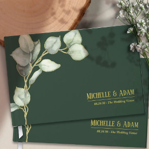 Simple Botanical Eucalyptus Wedding Gold Guest Book