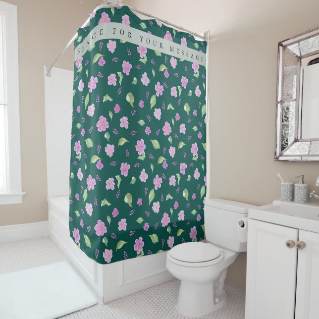 Simple Botanical Floral Pattern Shower Curtain (In Situ)