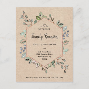 Simple Botanical Geometric Kraft   Family Reunion Postcard