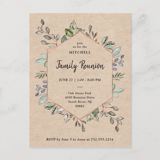 Simple Botanical Geometric Kraft | Family Reunion Postcard (Front)