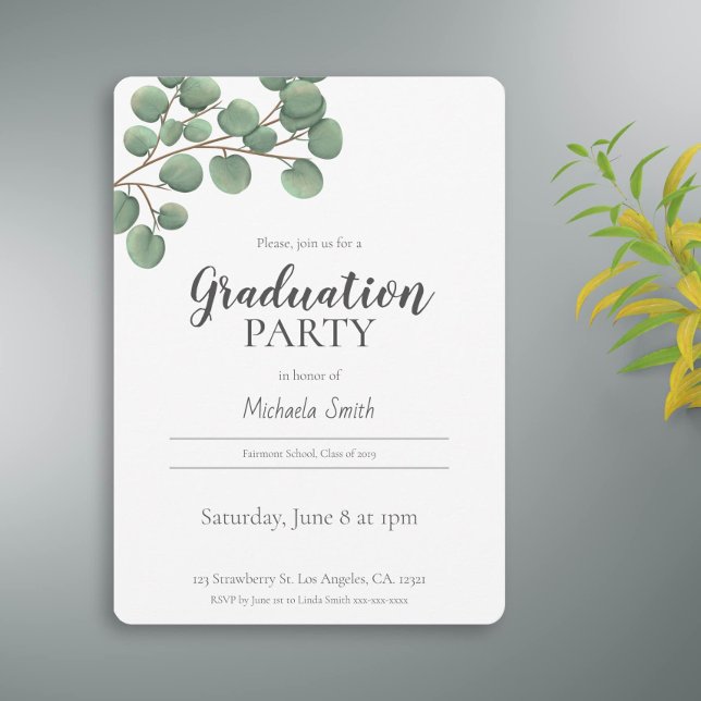 Simple Botanical Graduation Party Invitation (Creator Uploaded)