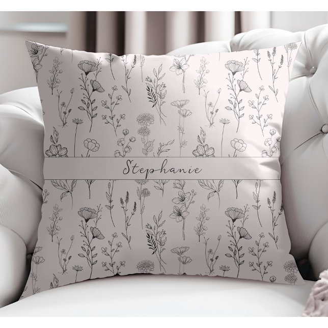 Simple Botanical Hand Drawn Floral Blush Pink Cushion (Creator Uploaded)