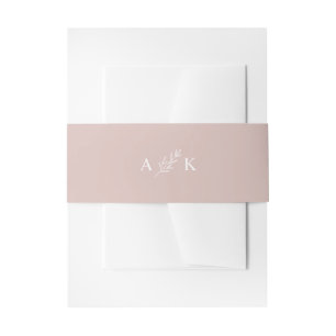 Simple Botanical Leaf Custom Monogram Pink White Invitation Belly Band