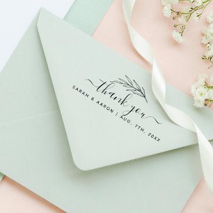 Simple Botanical Leaves Script Thank You Wedding Rubber Stamp