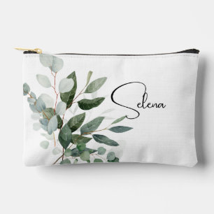 Simple Botanical Leaves with Name Accessory Pouch