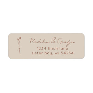 Simple Botanical Line Art Boho Return Address Label