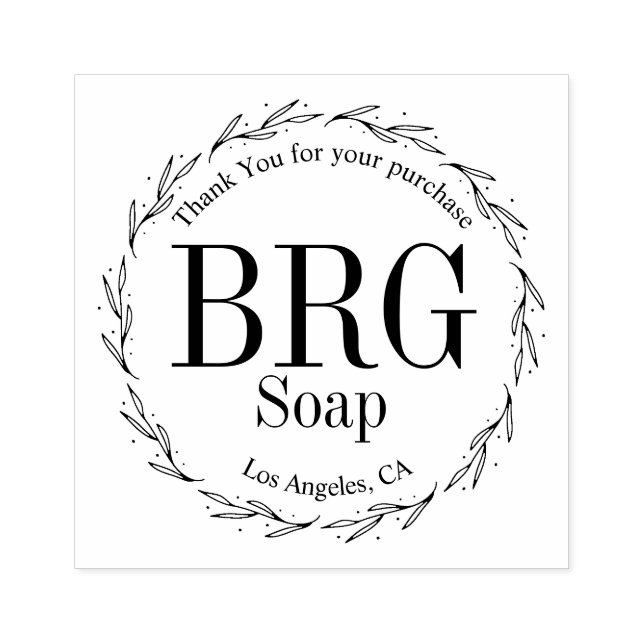 Simple Botanical Monogram Thank You for Purchase  Rubber Stamp (Imprint)